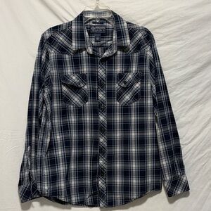 EUC American Eagle Outfitters Blue and White Plaid Shirt size Large
